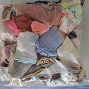 Newborn bundle, hats, headbands, socks, swaddle